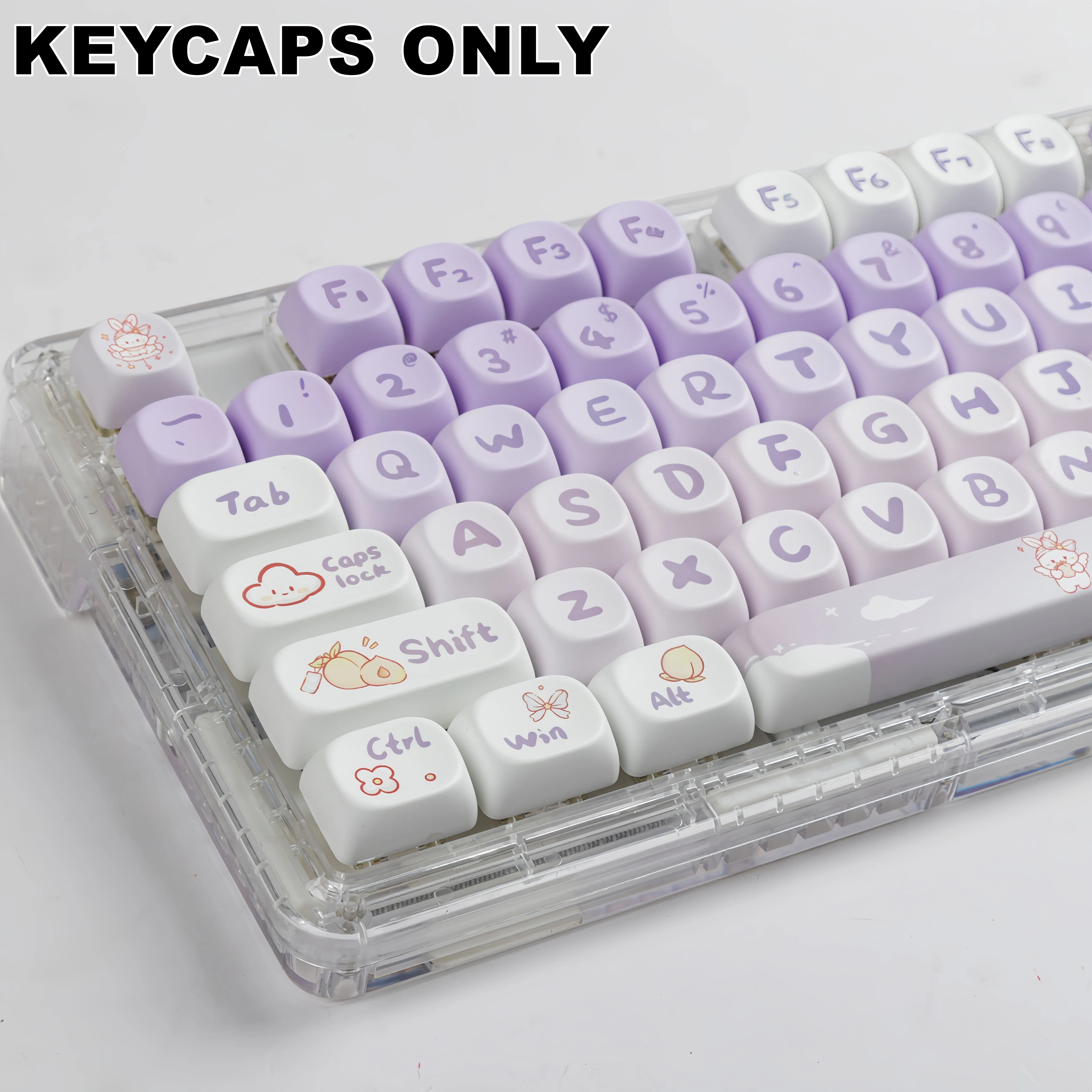 142 Keys Purple Bunny PBT Keycaps MOA Profile Dye-Sublimated Keycap Set for Mx Cherry Gateron Switch Mechanical Keyboard Kit