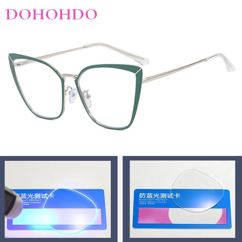Luxury Vintage Metal Big Frame Cat Eye Designer Brand Optical Eye Protection Men Women Glasses Computer Anti-Blue Light Eyewear view 3
