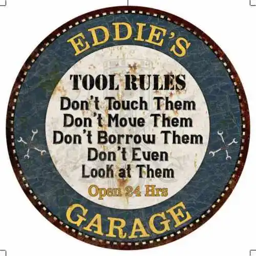 EDDIE'S Garage Rules Round Metal Sign Garage Wall Décor 100140015156