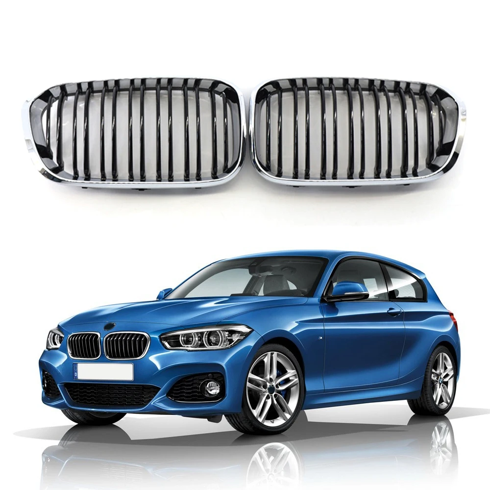 Car Front Bumper Grilles Kidney Racing Grill For BMW 1 Series F20 F21 LCI 120i 2015-2018 Chrome Double Slat Replacement Grille