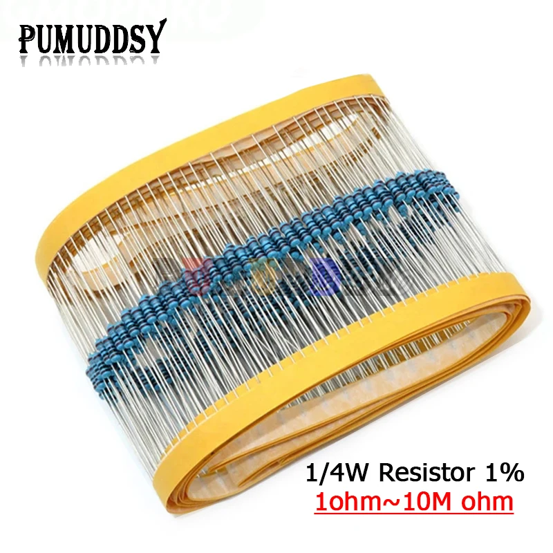 100PCS 1/4W 1R~22M 1% Metal Film Resistor 100R 220R 1K 1.5K 2.2K  4.7K 10K 22K 47K 100K 100 220 1K5 2K2  4K7 ohm Resistance