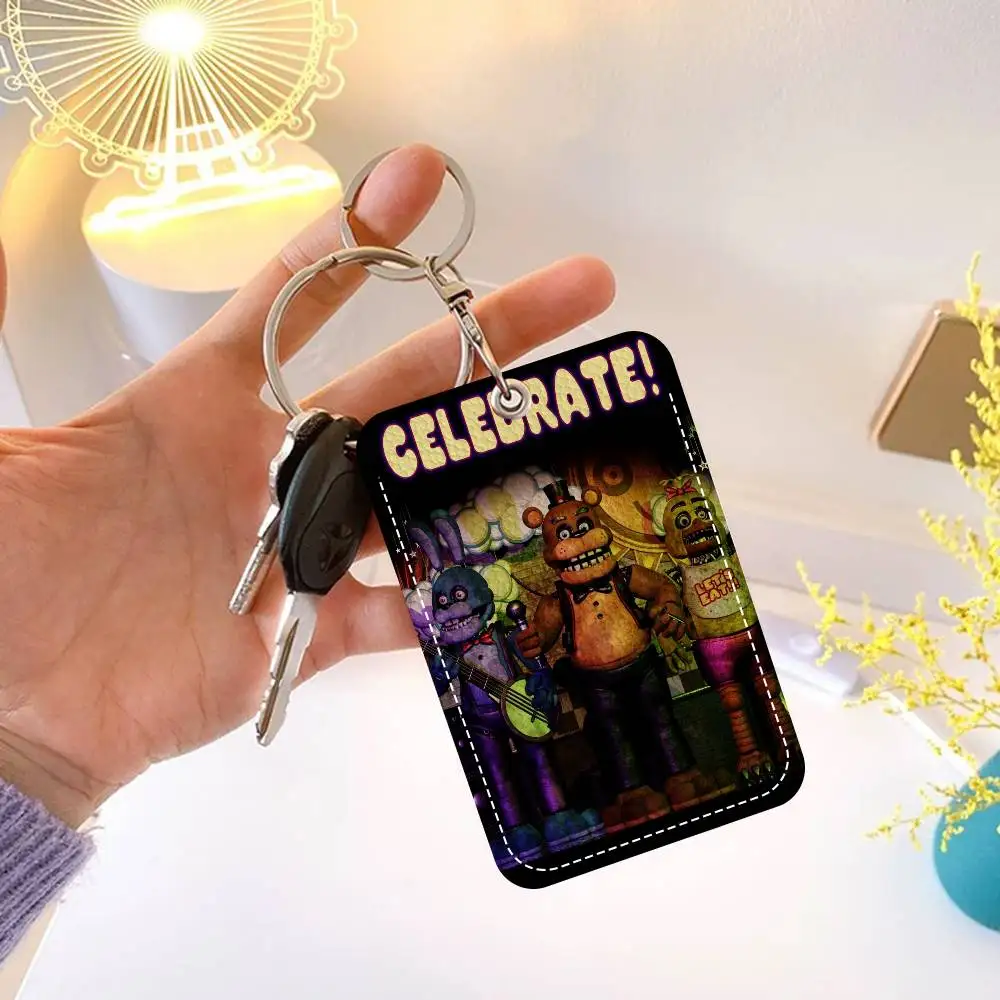 F-FNAF F-Five-N-Nights A-At F-Freddys مستطيل حافظة بطاقات الهوية المفاتيح الوصول حافظة للبطاقات مفتاح العلامة حلقة حامل بطاقة جلدية حلقة رئيسية #2