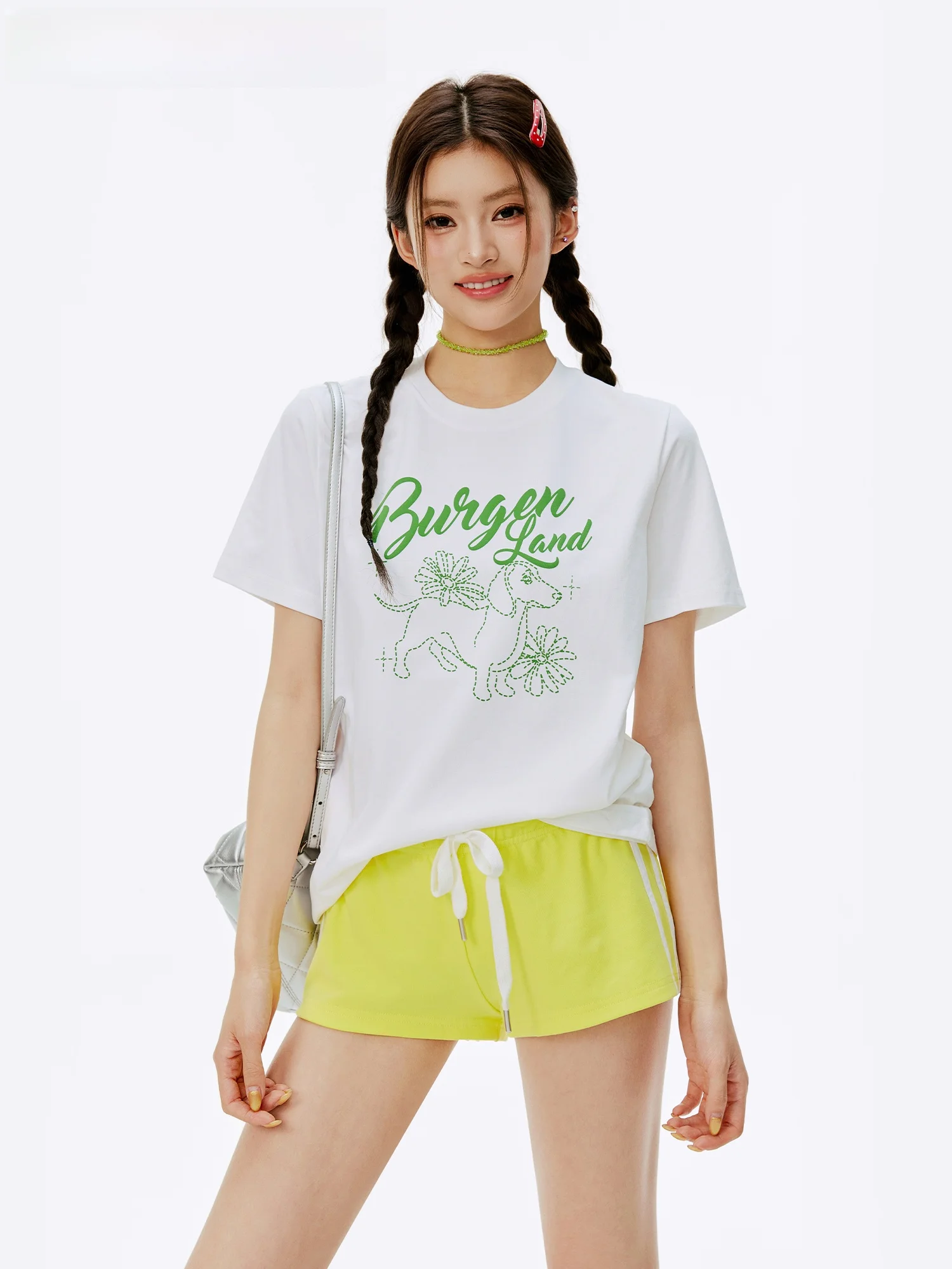 

Cool Feeling Short Sleeve Women's T-shirt Summer 2026 New Style Dog Print Breathable Korean Style Cotton Knitted Top