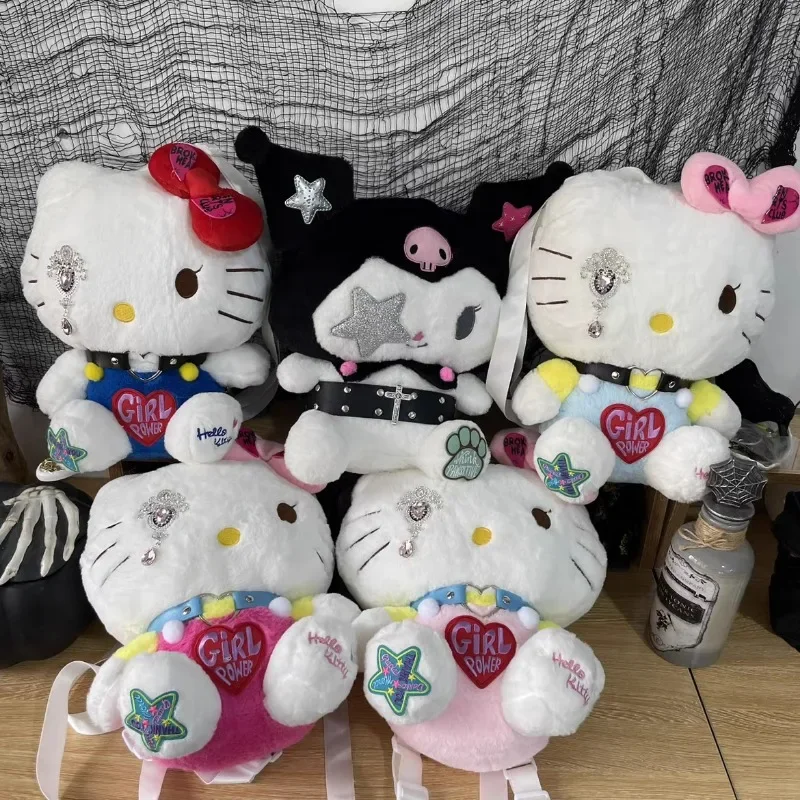 MBTI Y2k Womens Backpack Hello Kitty Gothic Punk Fashion Plush Backpack Casual Hot Girls Lolita Jk Cute Designer Kawaii New Bag