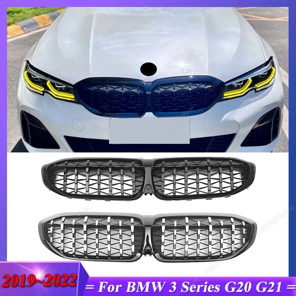 

For BMW G20 G21 2019-2022 Pre-LCI Front Bumper Hood Kidney Grill Racing Grilles Replacement Black Diamond Meteor Style Body Kits