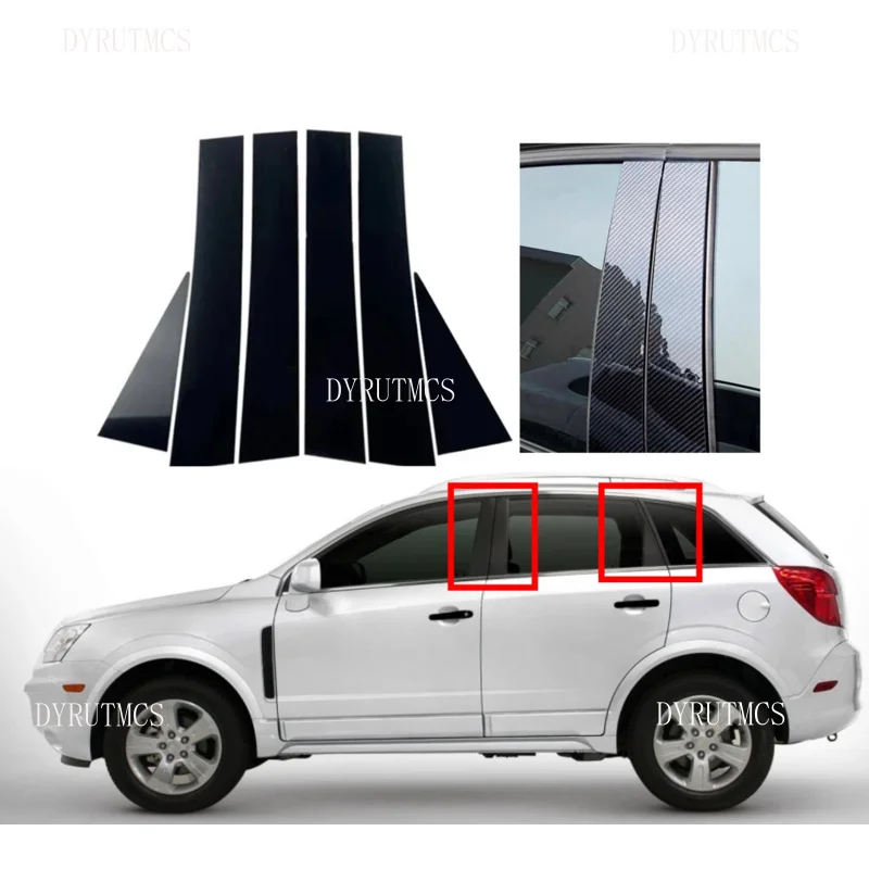 

6PCS Glossy Black Pillar Posts Fit For Chevrolet Captiva 2007-2018 2017 2016 Silver Carbon Window Decor Cover Door Trim