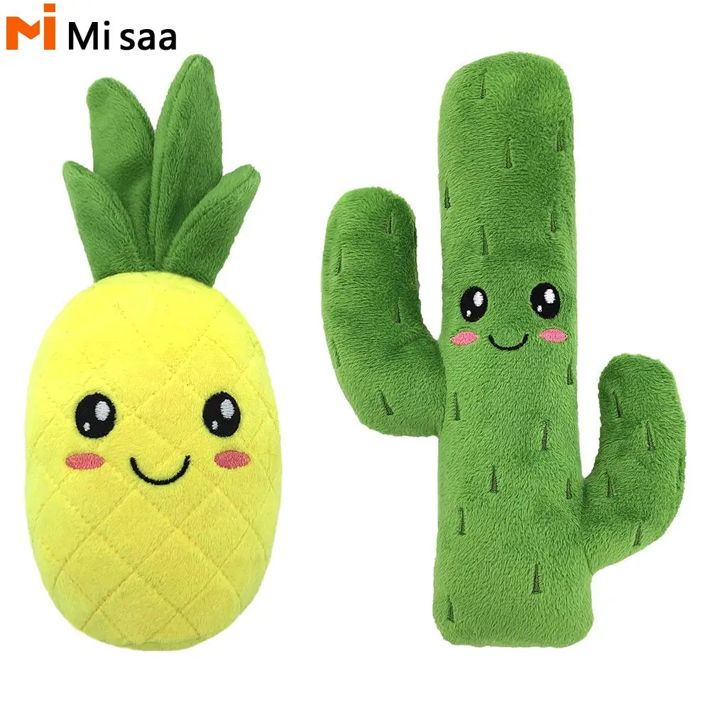 Dog Chew Toy Bite Resistant Pineapple/cactus Shaped Yellow/green Cotton Pet Supplies Pet Toy New Interactive 21cm Plush Doll