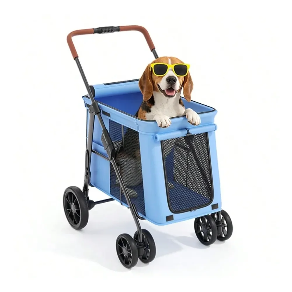 

Stroller For Medium To Large Dogs To 66lb, OneButton Fold System, Breathable Mesh Top Sides, Portable Dog Wagon For Outdoor