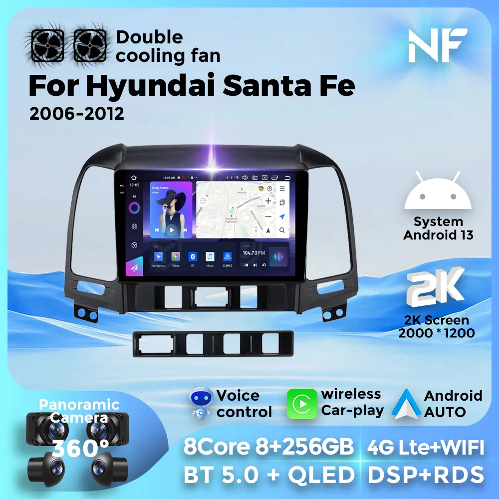 

Navifly 8+256G DSP RDS Car Radio For Hyundai Santa Fe 2 2006 2007-2012 Multimedia Video Player GPS Wireless Carplay Android Auto