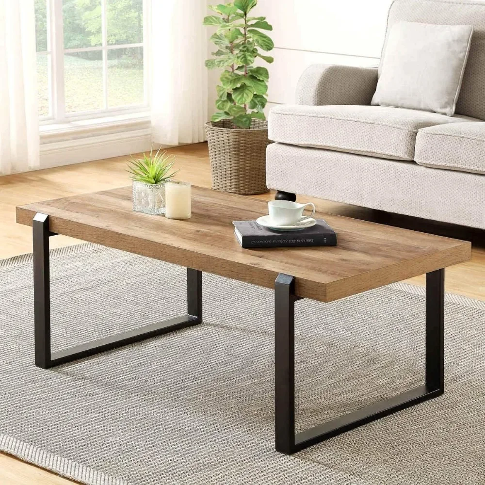 Rustic Coffee Table Wood and Metal Industrial Cocktail Table for Living Room 47 Inch Oak