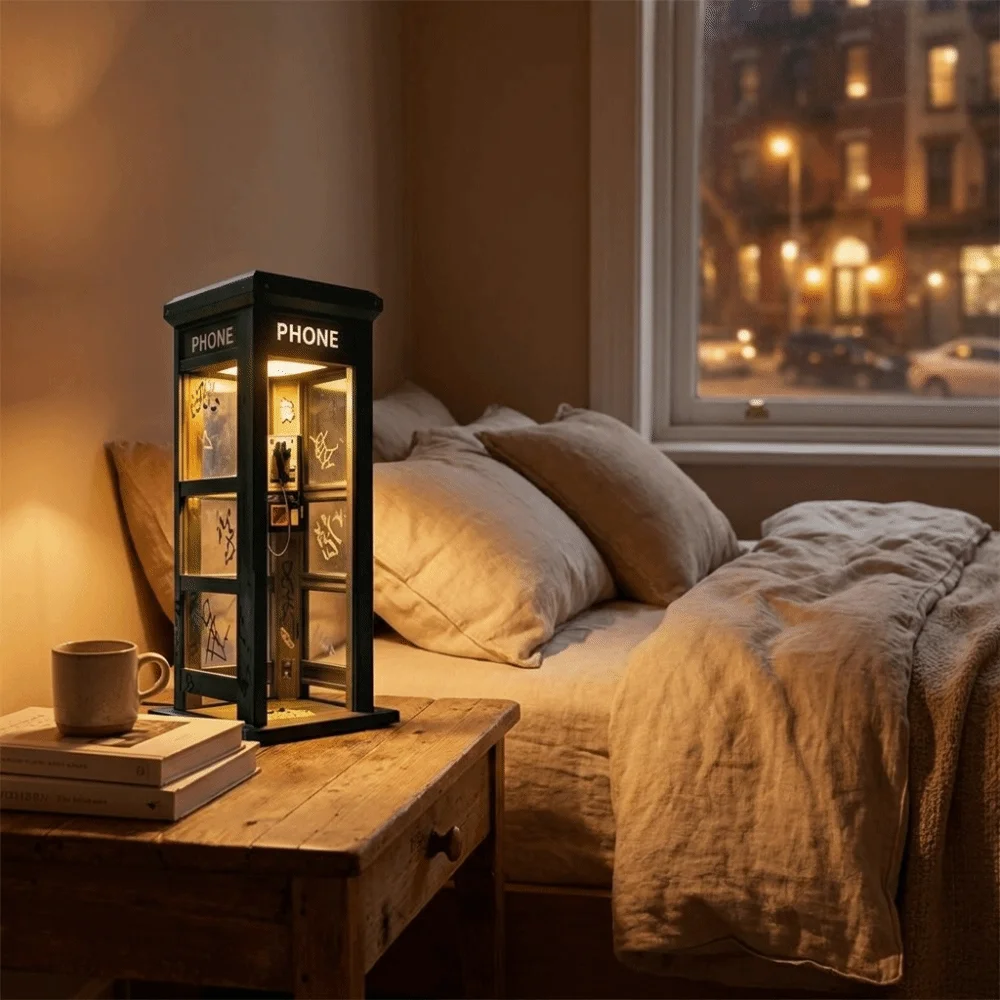 Booth Shaped Vintage Phone Booth Night Light LED Light Soft Warm Glow LED Night Light Decorative Ornament Classic Modeling