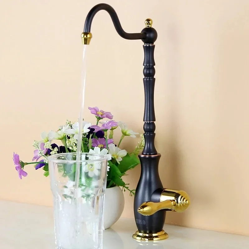 Black Gold Kitchen Sink Faucet Prified Water Tap only Cold 360 Degrees Rotating Drinking Faucet Soild Brass  Deck Mounted