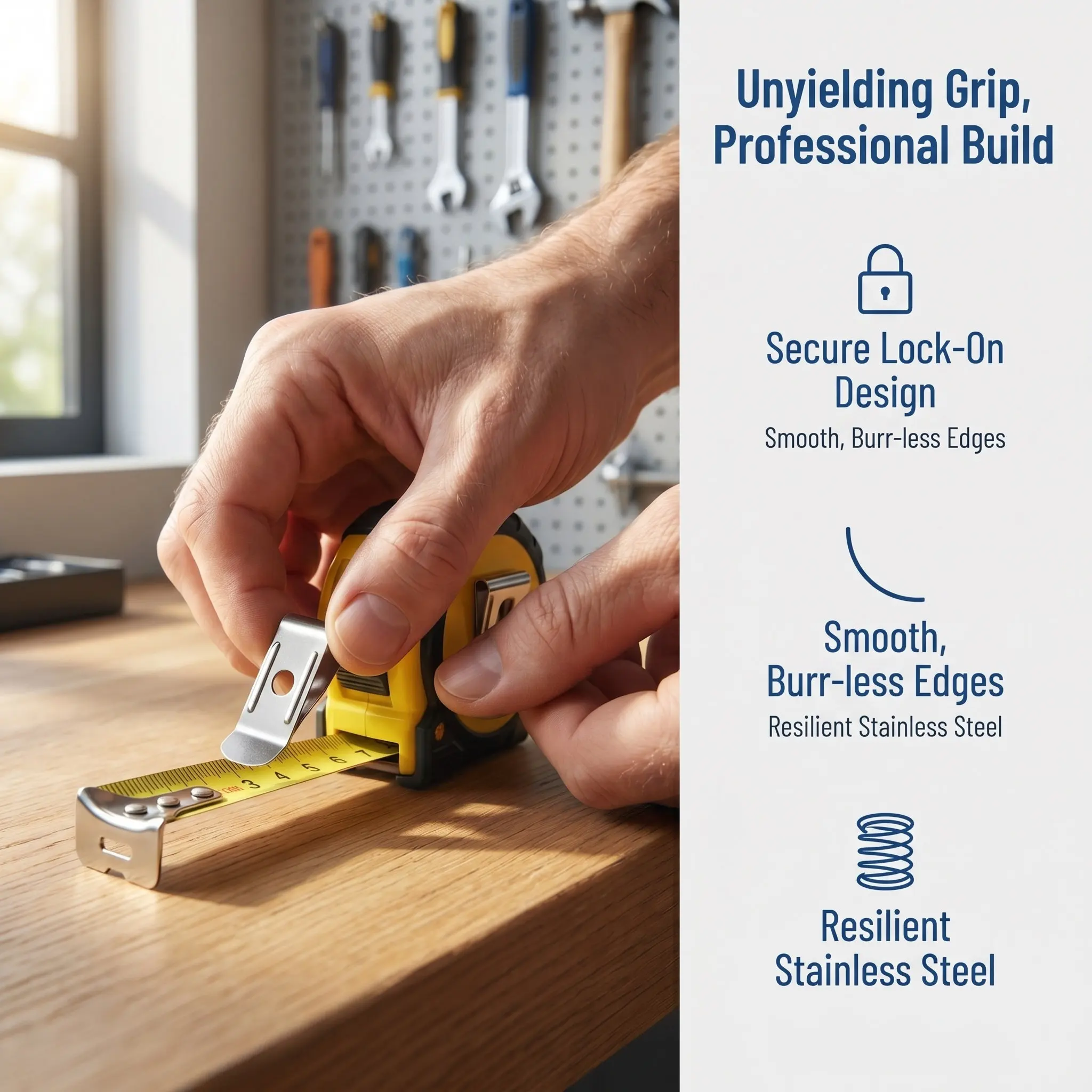 50Pcs Tape Measure Belt Clip Stainless Steel Measuring Tape Holder Bracket for Work Belts Carpentry Maintenance Hands-Free Quick