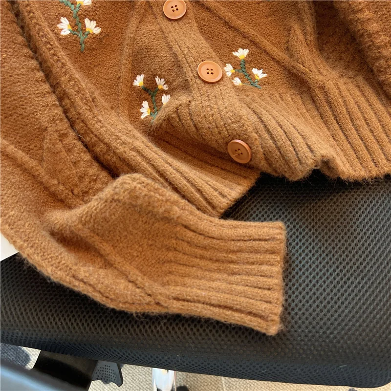 Floral Embroidery Jacquard Loose Long Sleeve Knitted Sweater Vintage New Autumn Outwear Blusas Cardigan Women Casual Female Y2k