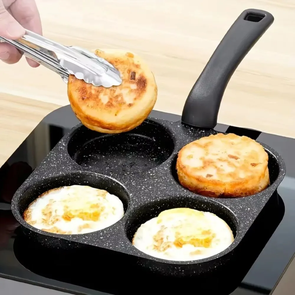 Mini 4 Grids Fried Egg Pan Rapid Heating Anti -scald Handle Divided Egg Skillet Non-stick Flat Bottom Pancake Pan Breakfast