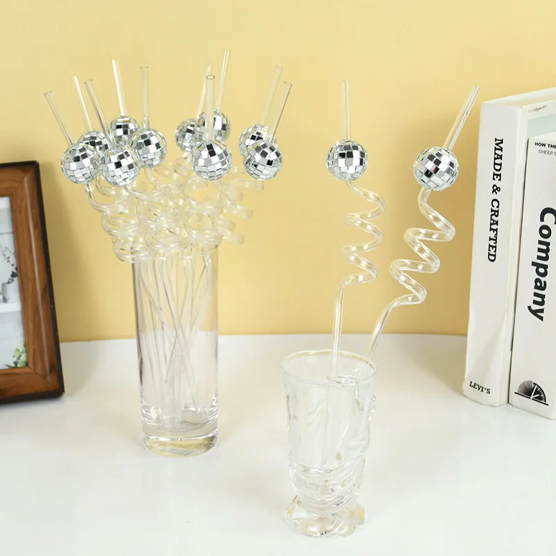 6pcs Mirror Disco Ball Straws 70s Disco Party Decor Birthday Wedding Bachelorette Hen Bar Party Supply Cocktail Drinking Straw view 4