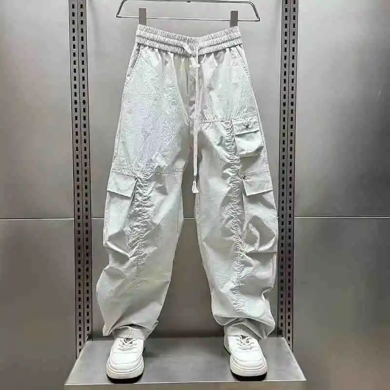 Trendy Versatile American Scimitar Men's Cotton Overalls Thin Quick-drying Loose Casual Pants Straight Baggy Cargo Trousers