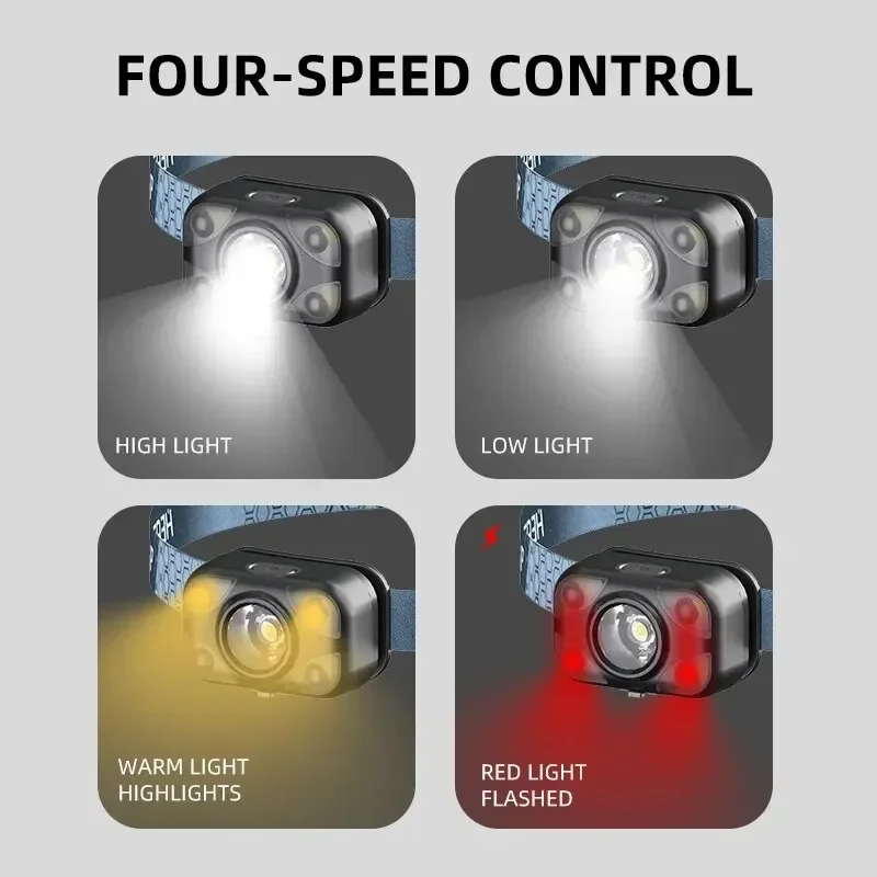 LED Headlamp Induction Flashlight Rechargeable Fishing Lamp Support White Light Ultra-Light Emergency Climping Light