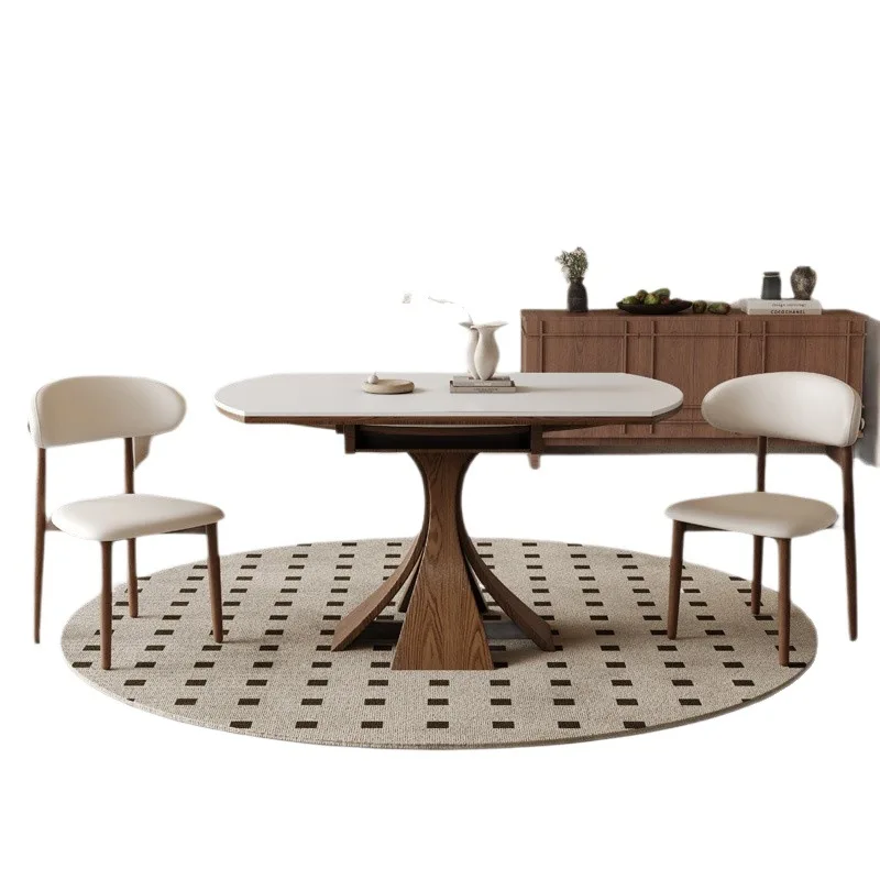 

Современный простой обеденный стол и стулья в средневековом стиле из массива дерева и каменной плиты, комплект для дома, квадратный, для небольших квартир.