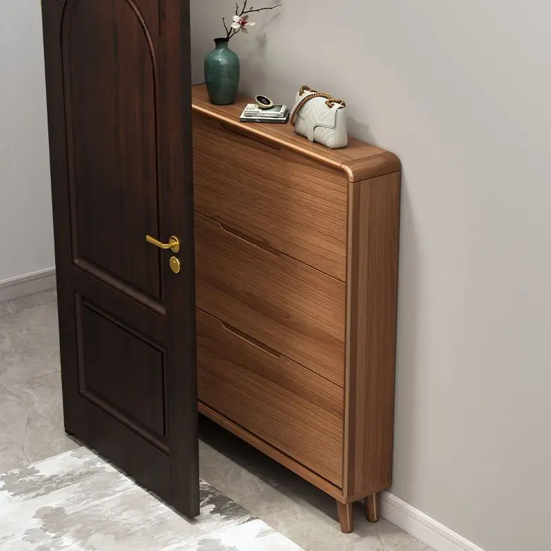 Wooden Four-Tiered Foldable Modern Shoe Cabinet With Drawers For Home Hotel Apartment Use