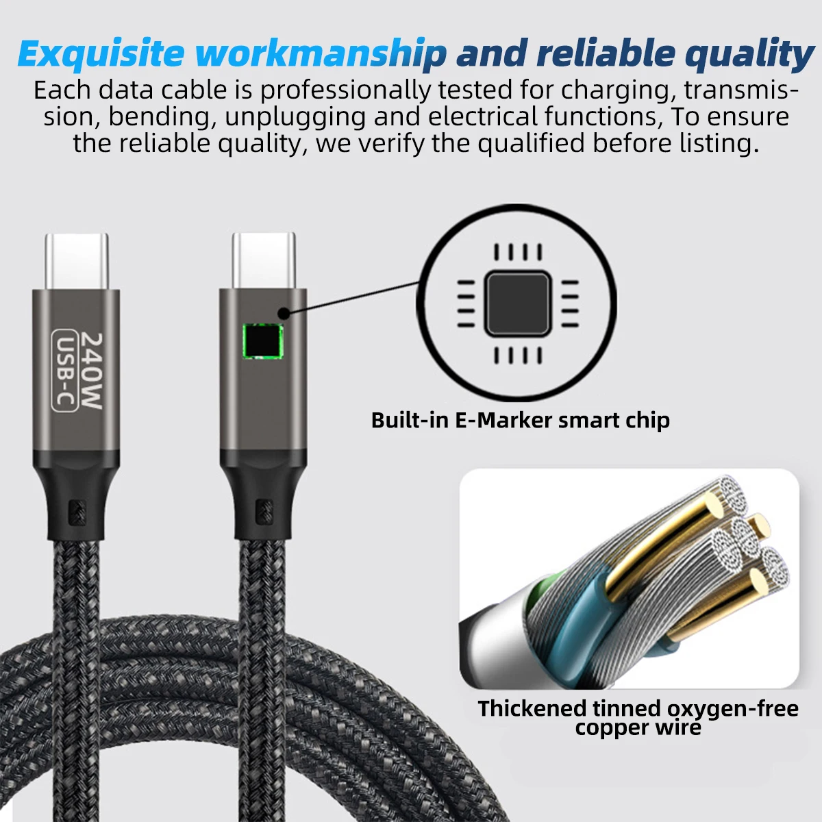 3M USB-C Cable 48V 5A PD240W Fast Charging USB C 2.0 Data Transfer Cable For MacBook Pro Xiaomi Samsung Huawei Nintendo Wire