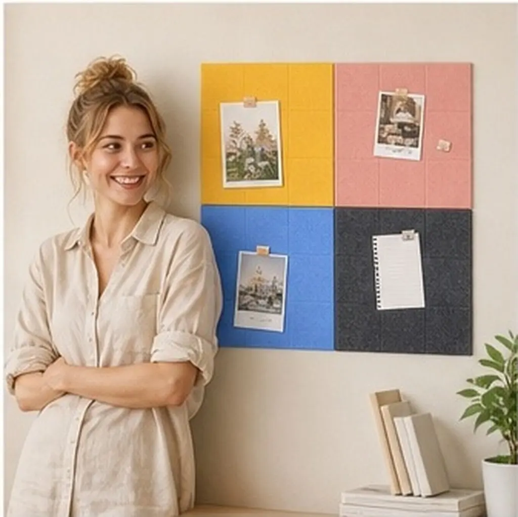 4Pcs Square Felt Bulletin Board Memo Notice Board Home Office School Photo Display Wall Sticker DIY Supplies Felt Wall Sticker