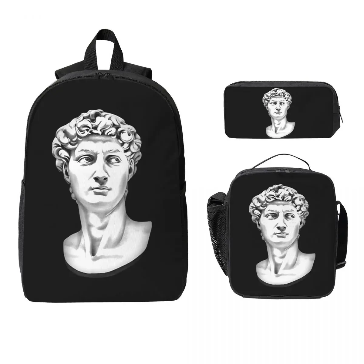 

Рюкзак скульптуры Дэвида Микеланджело для мальчиков и девочек, сумка для книг, школьная сумка, сумки на плечо для ноутбука, 3 шт., изолированная сумка для обеда, пенал