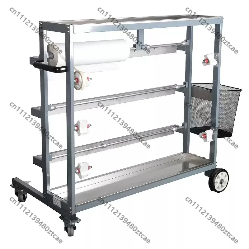 Roll Stand Type 3 Layer Masking Film Cutter Cart, 10-100cm Width Adjustable For Car Spraying Masking Material Cutting