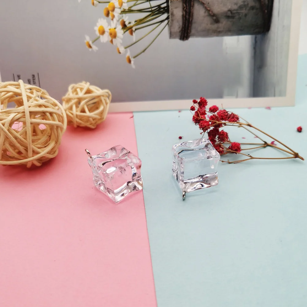 

20pcs Ice Cube Keychain Charms Clear Diy Pendants For Jewelry Making Earring Necklace Bracelet Craft Supplies Decor Ornaments