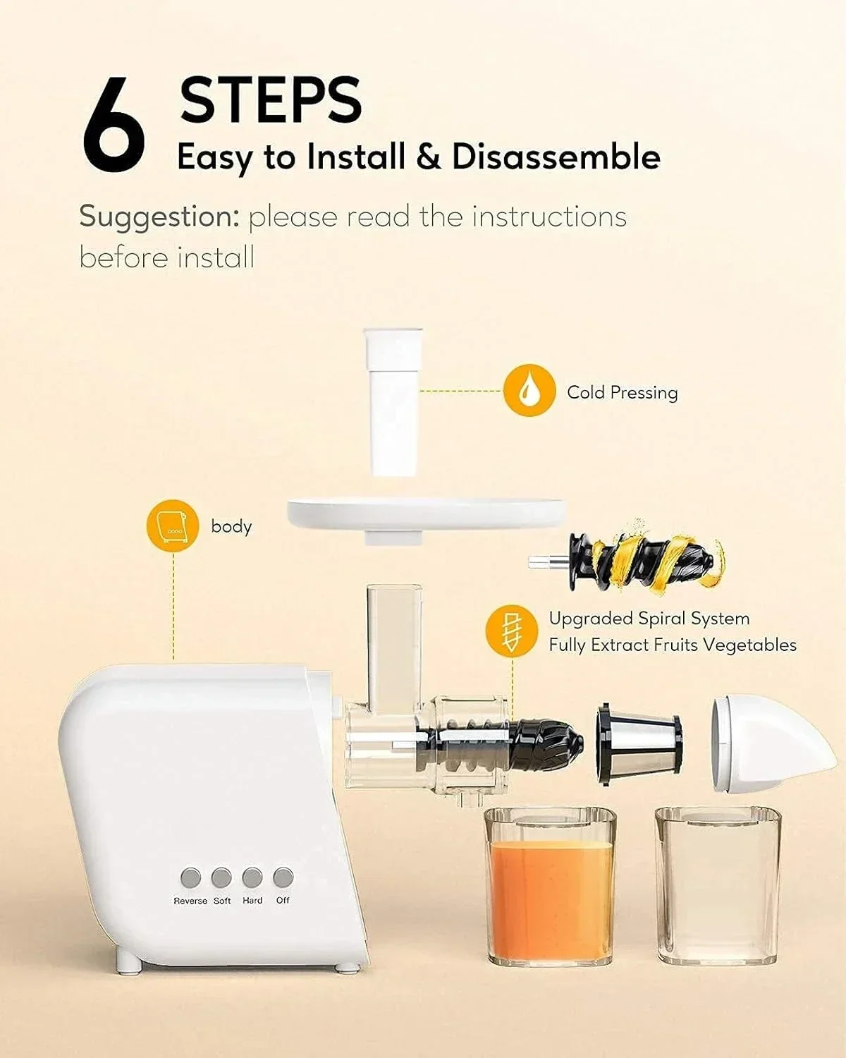 

Slow Masticating Juicer, 95% Juice Yield, 2-Speed & 9-Segment Spiral Cold Press, for Vegetables Fruits Nuts, Enhanced Nutrition