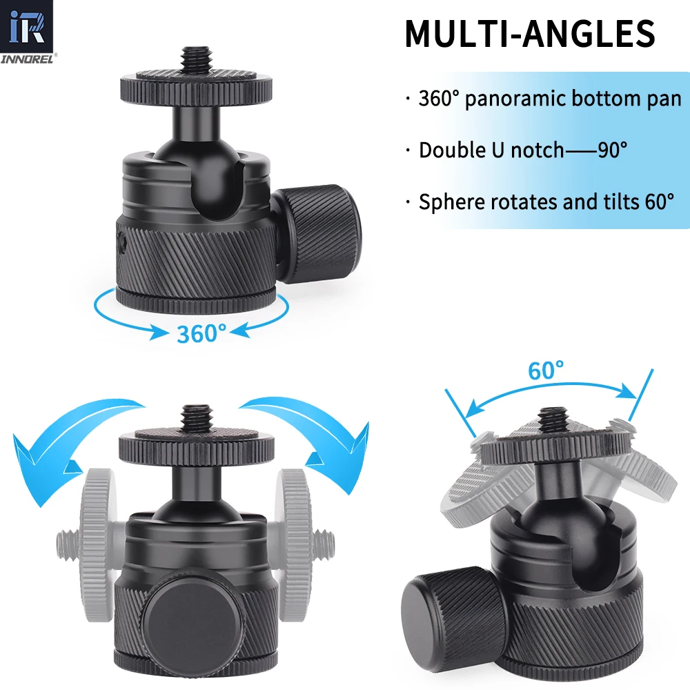 INNOREL C19 Mini Tripod CNC Metal Low Profile Ball Head 360° Pan 90° Tilt Tripods Mount Maxload 3kg for Mobile Phone Smartphone