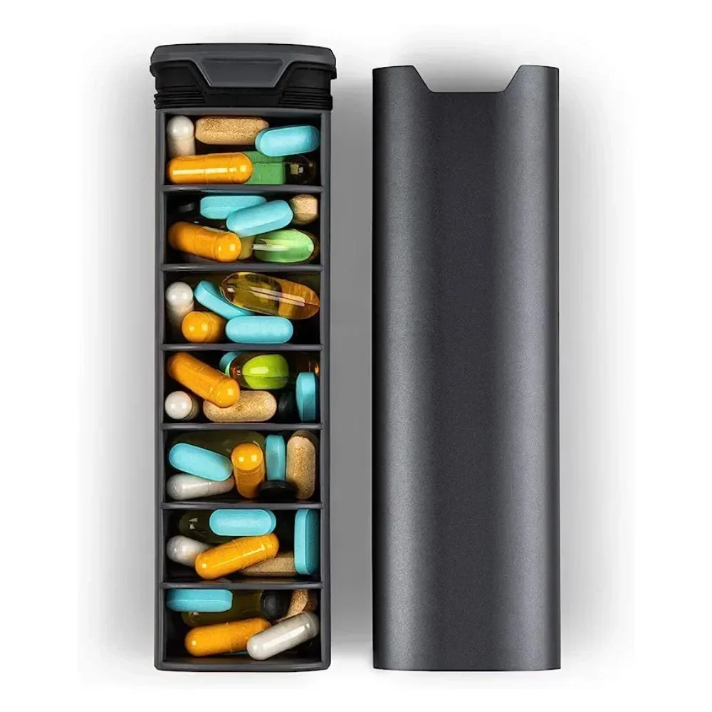 7 Days Pill Box Outdoor Large Capacity Portable Small Pill Box Compartment Sealed Moisture-Proof Waterproof Dispenser Box