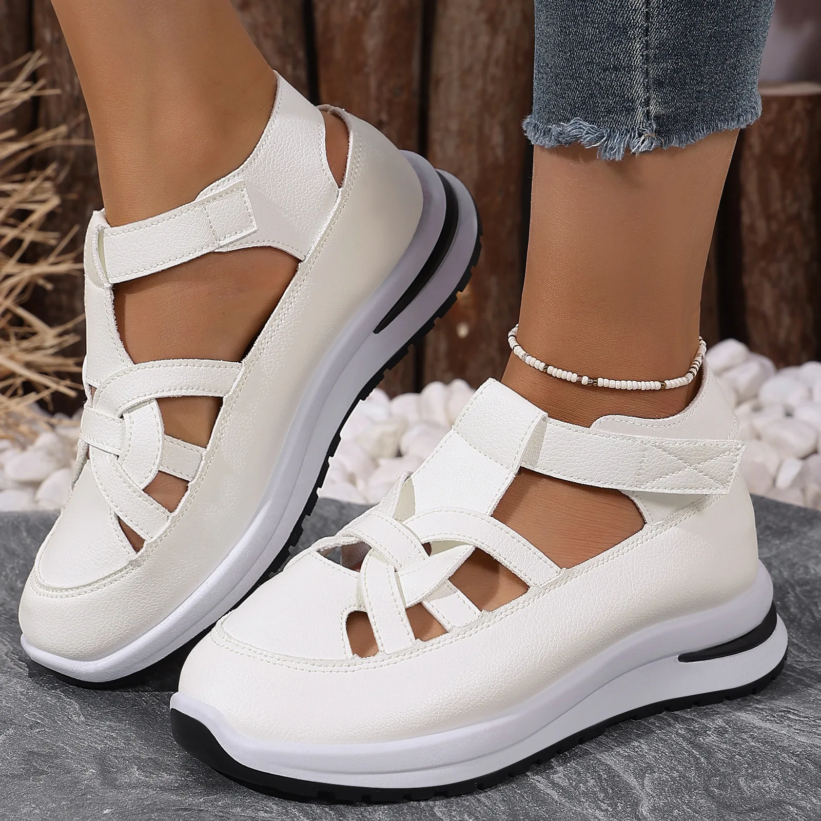 

Summer Women's Casual Sandals Wedge Heels Height Increasing Hollow Roman Shoes Comfortable Footwear for Warm Weather