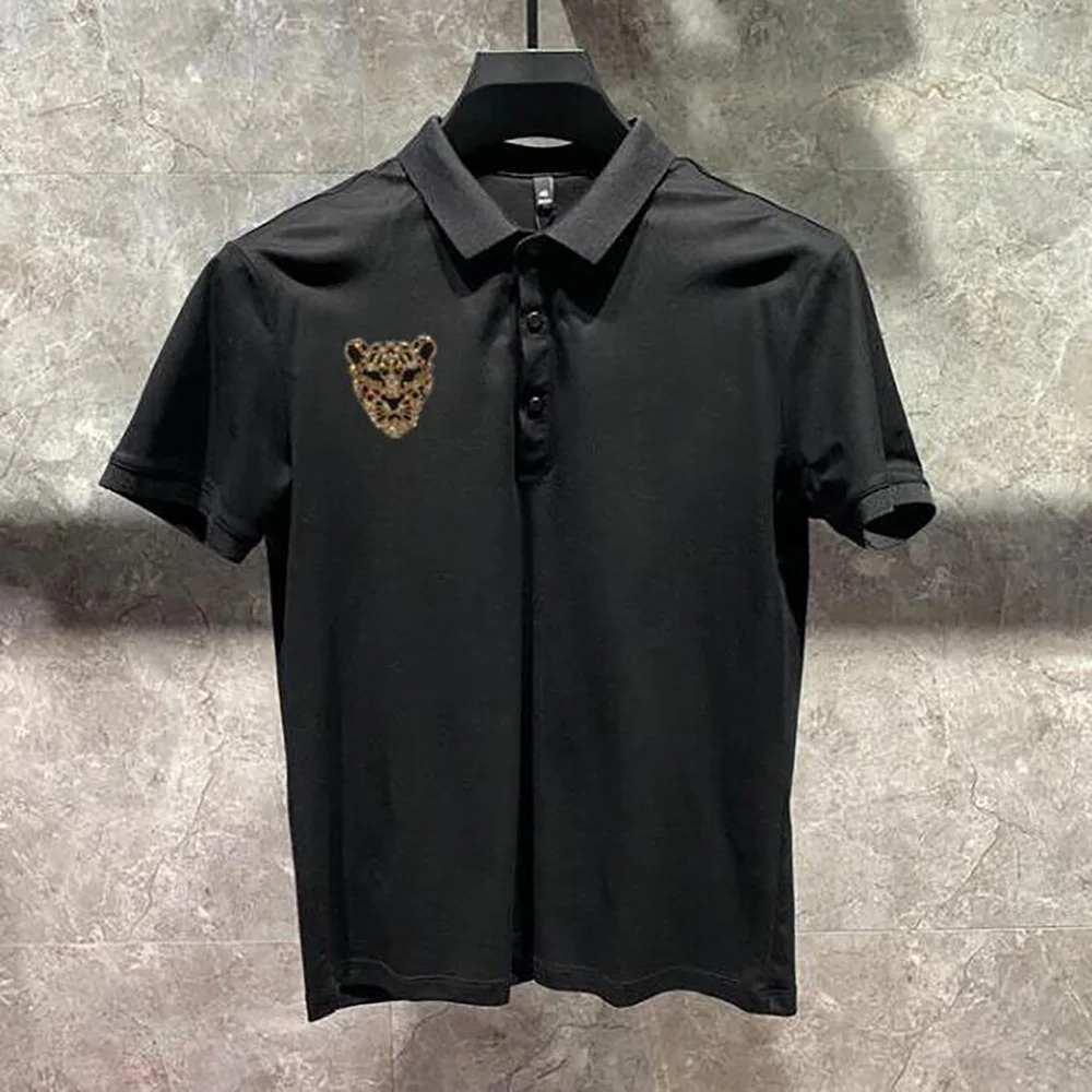 

2024 Mens Polo Shirt Brands Male Short Sleeve Casual Slim Rhinestones Polo shirt 05020