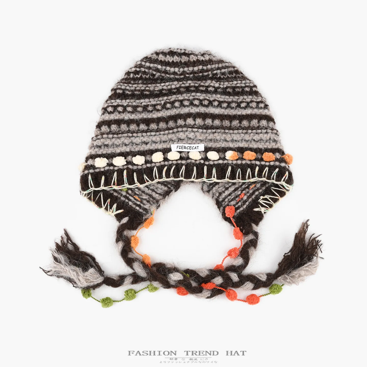 Retro Striped Fringed Knitted Hat Autumn Winter Provides Warm Outdoor Activities Protects Ears Fashion Wind-resistant Woolen Hat