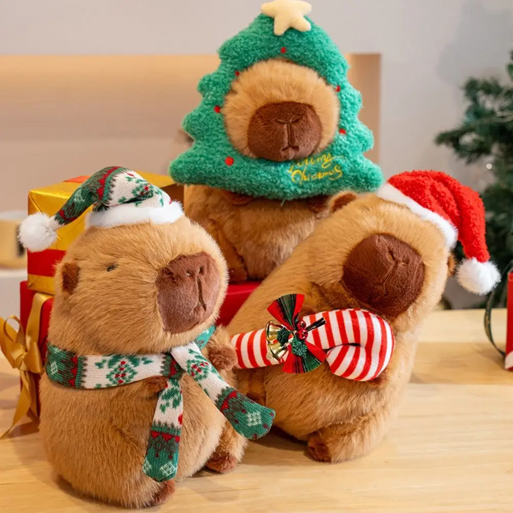 

Dress Up Christmas Capybara Plush Doll Green Scarf Walking Stick Capybara Plush Toy Cartoon Fluffy Capibara Fluffty Doll