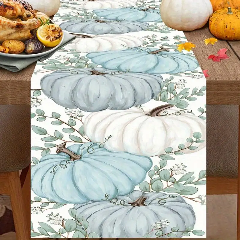 

33*183cm/13x72in pumpkin leaves Eucalyptus Autumn table, Autumn Thanksgiving kitchen table decoration for family gatherings