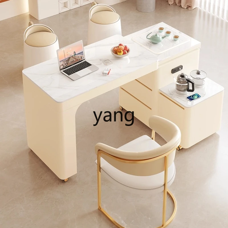 

LMM Movable Telescopic Rotating Tea Table Cream Style Rock Plate Household Small Tea Table