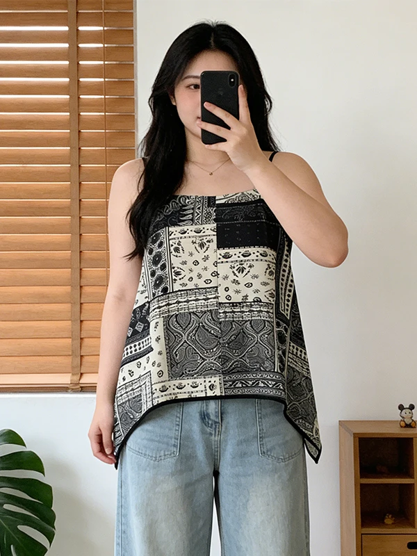

Large Size Korean Style Bohemian Print Strapless Vest Women's Summer New Unique Manner Sleeveless Top Skin-friendly Breathable