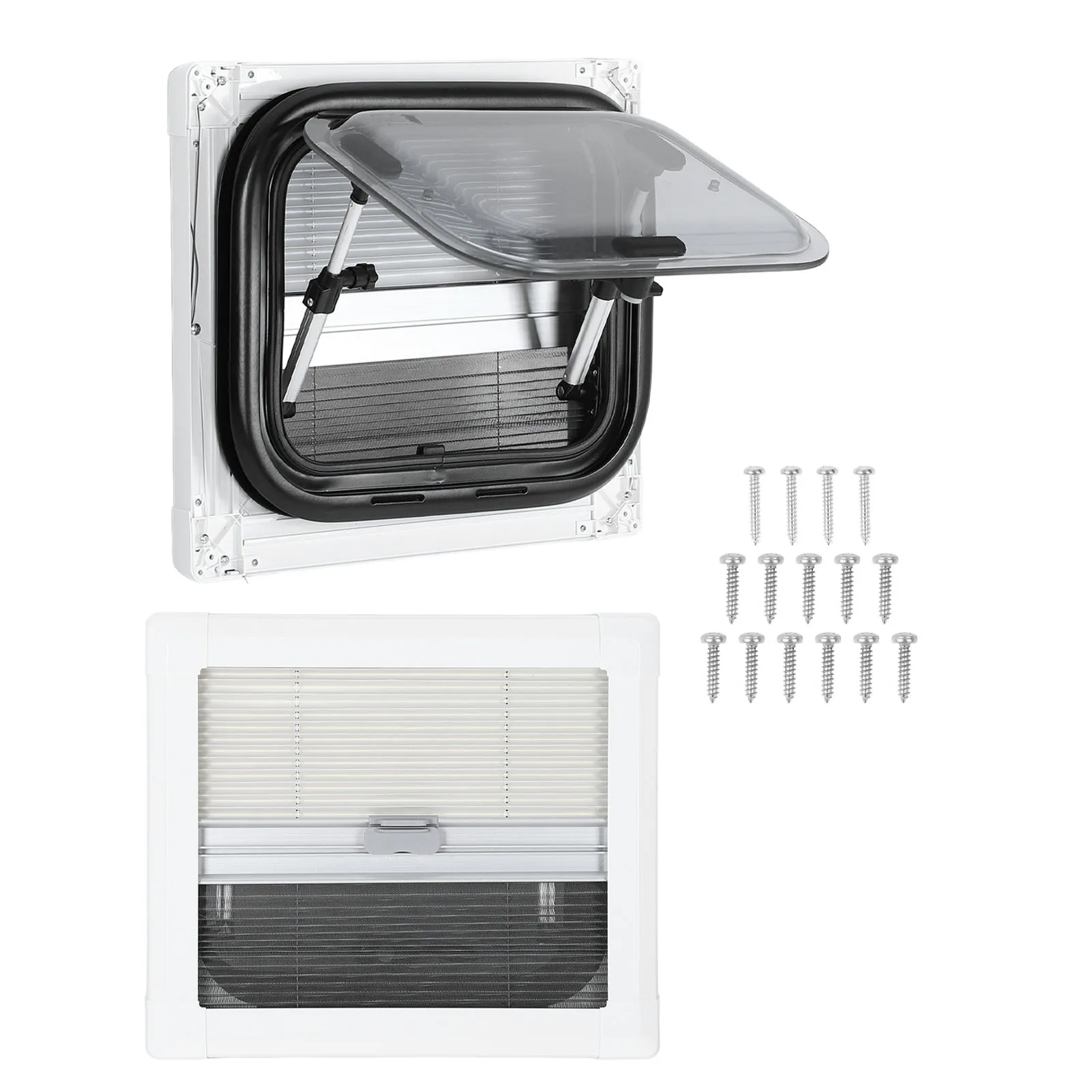 14x11.2inch RV Exit Window Rounded Double Layered UV Protection Push Out Emergency Windows with Curtain for RVs Campers