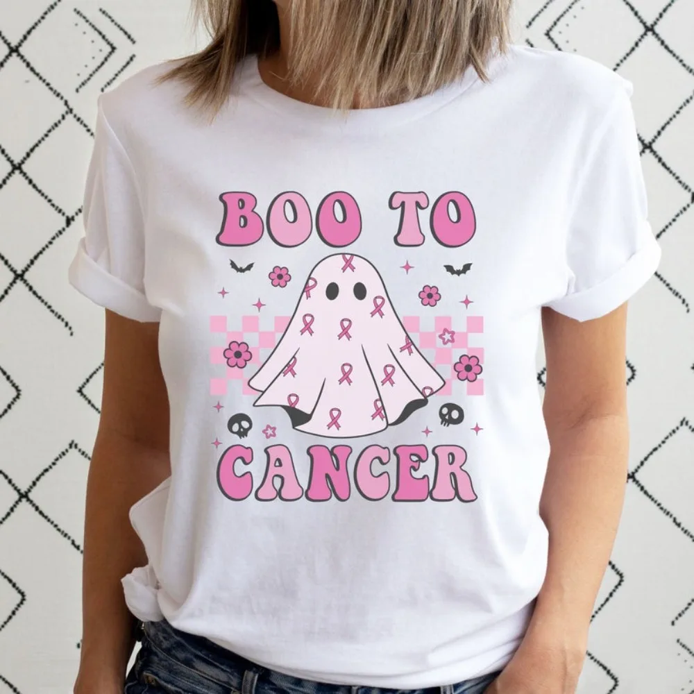 Halloween Boo To Breast Cancer Shirt Cancer Awareness TShirt Pink Ribbon Cancer Support Team Women Tee Warrior Fighter Tops