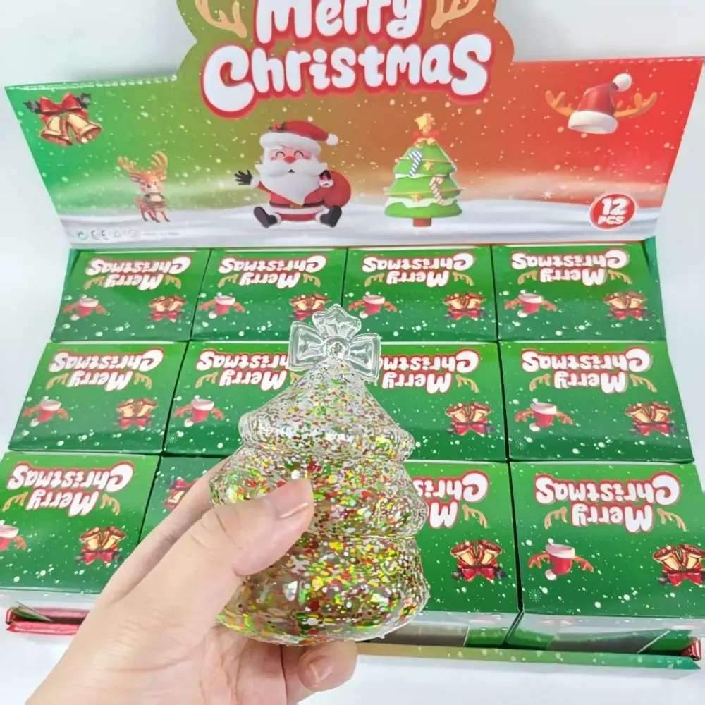 TPR Christmas Squishy Multicolor Glitter Squeezable Christmas Squishy Ornament Santa Claus Shape Festive Shapes Stress Relief
