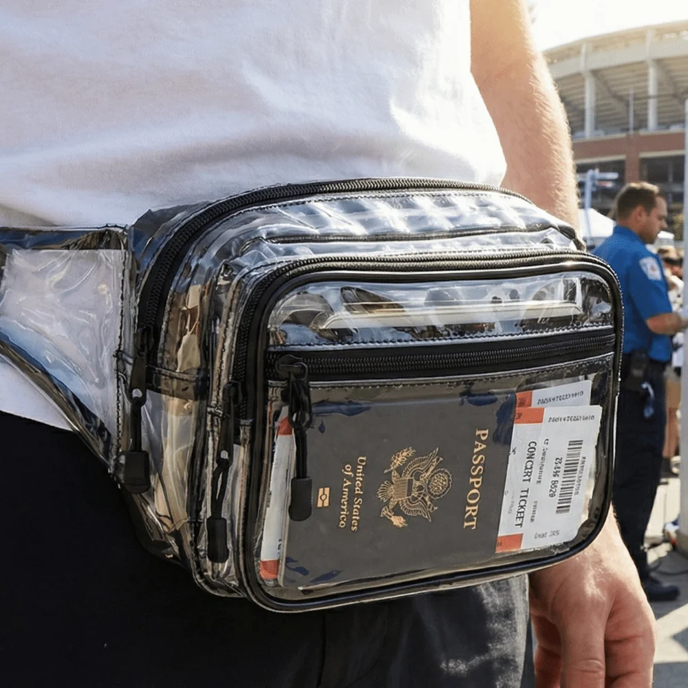 

Fashion PVC Transparent Waist Bag Multi layer Black Phone Crossbody Bag Single Shoulder Waterproof Chest Bag Men