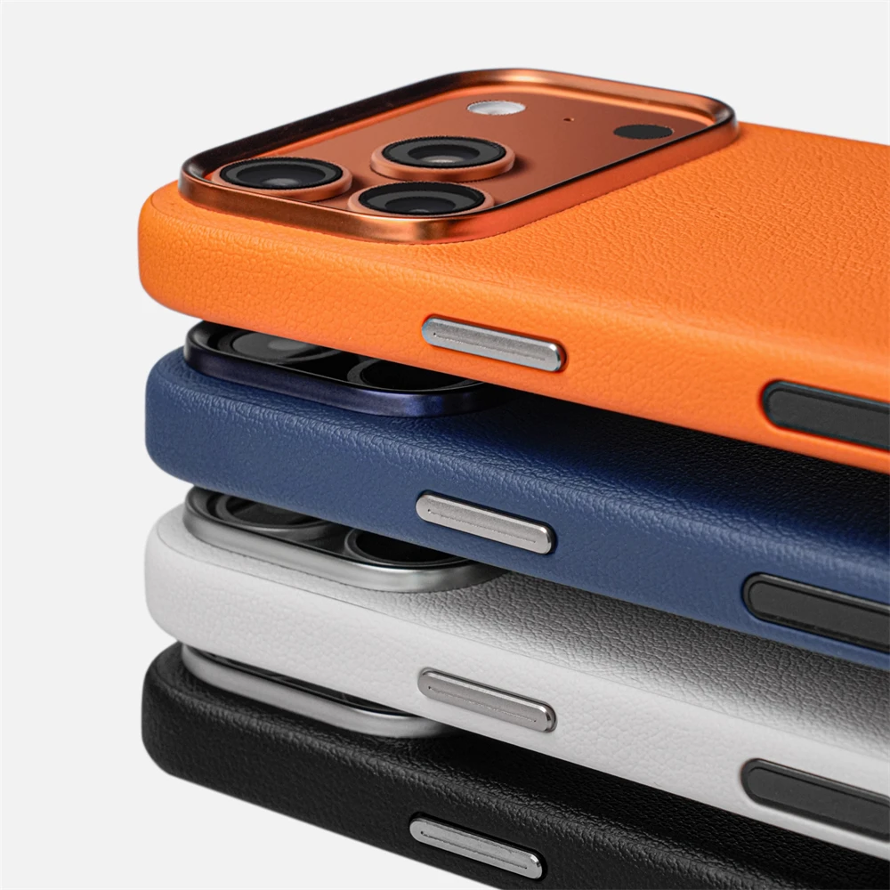 Luxuriöse, stoßfeste PU-Leder-Kamera-Tasten-Hülle für iPhone 18 17 Pro Max Air mit Magsafe magnetischer kabelloser Ladeabdeckung