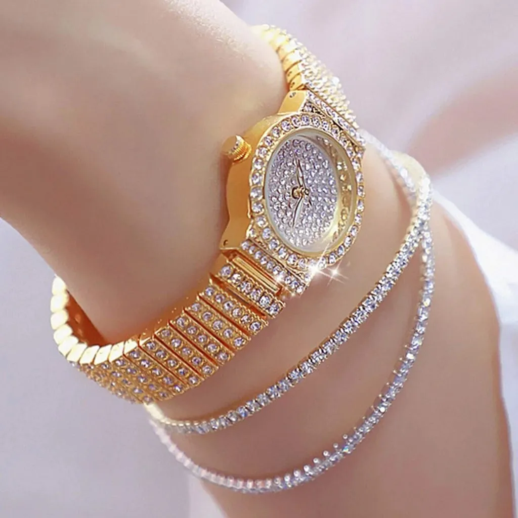 3pcs Watches Set Fashion Rhinestone Watch Women Luxury Crystal Rose Gold Quartz Watch Ladies Wristwatch Female Clock