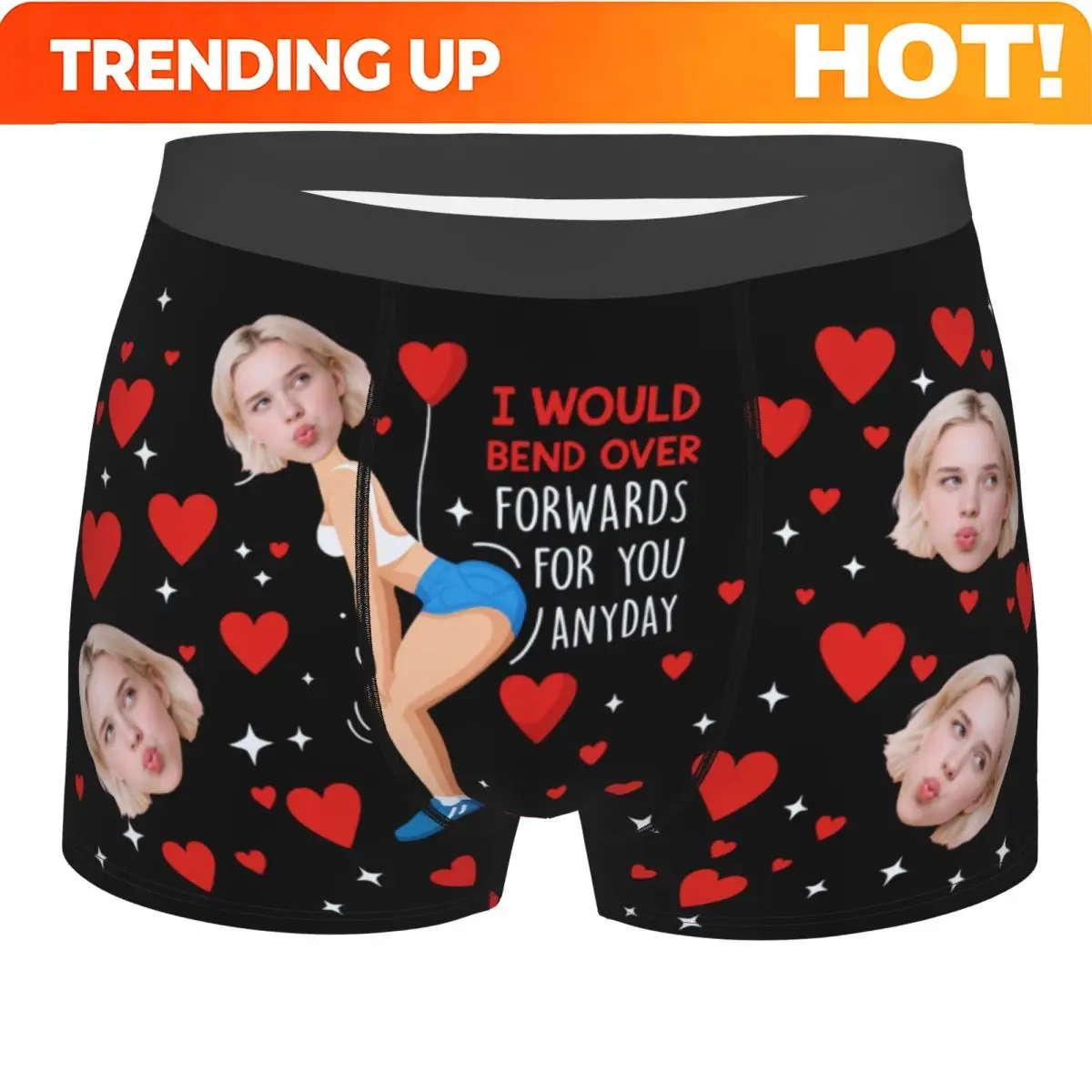 Valentine's Day Men's Personalized Face Photo Custom Underwear Design Your Own Boxer Briefs Panties Underpants For Husband