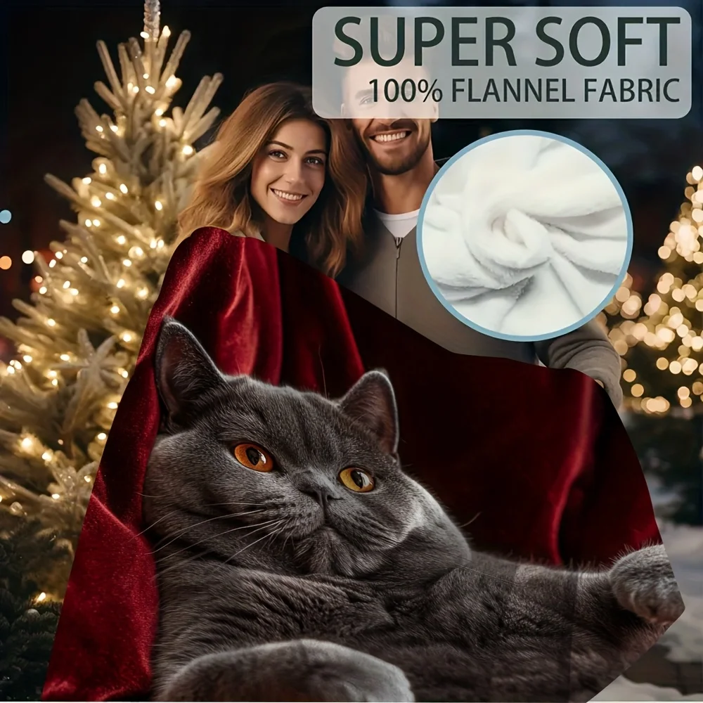 Adorable British Shorthair Cat Realistic Animal Art Print Flannel Blanket Warm Throw For Lounge Bedroom Holiday Warm Gift