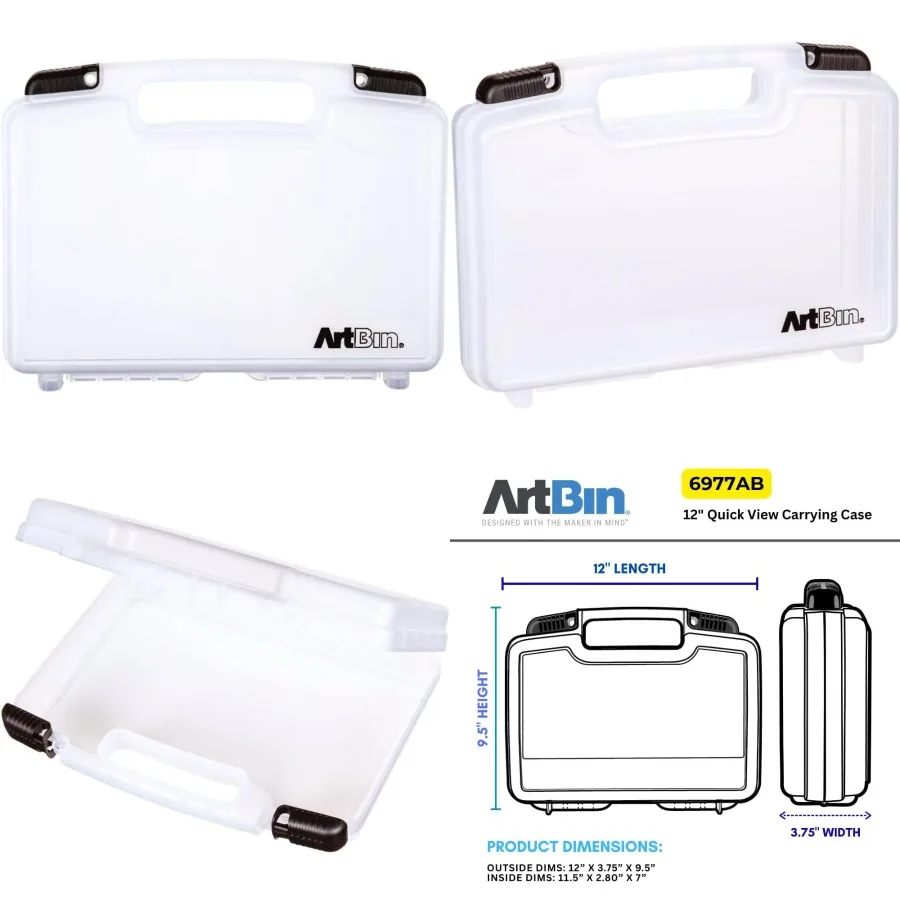 6977AB 12 inch Quick View Deep Base Carrying Case Portable Art Craft Organizer with Handle for Artists and Crafters Transparent