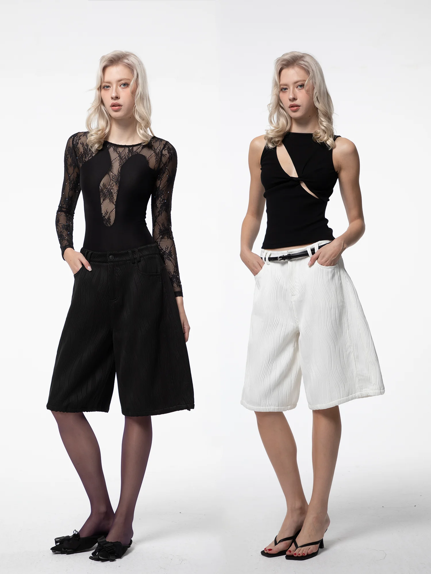

Lichun Brand Artistic Textured Wide Leg Casual Wearable Mid-Calf Pants for Women Practical Comfortable All-Match