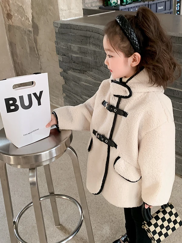 

Thiened Lamb Fur Jaet Girls Autumn Winter Faionable Warm Coat Children's Clothes Baby Outfit Sli Woolen Sweater